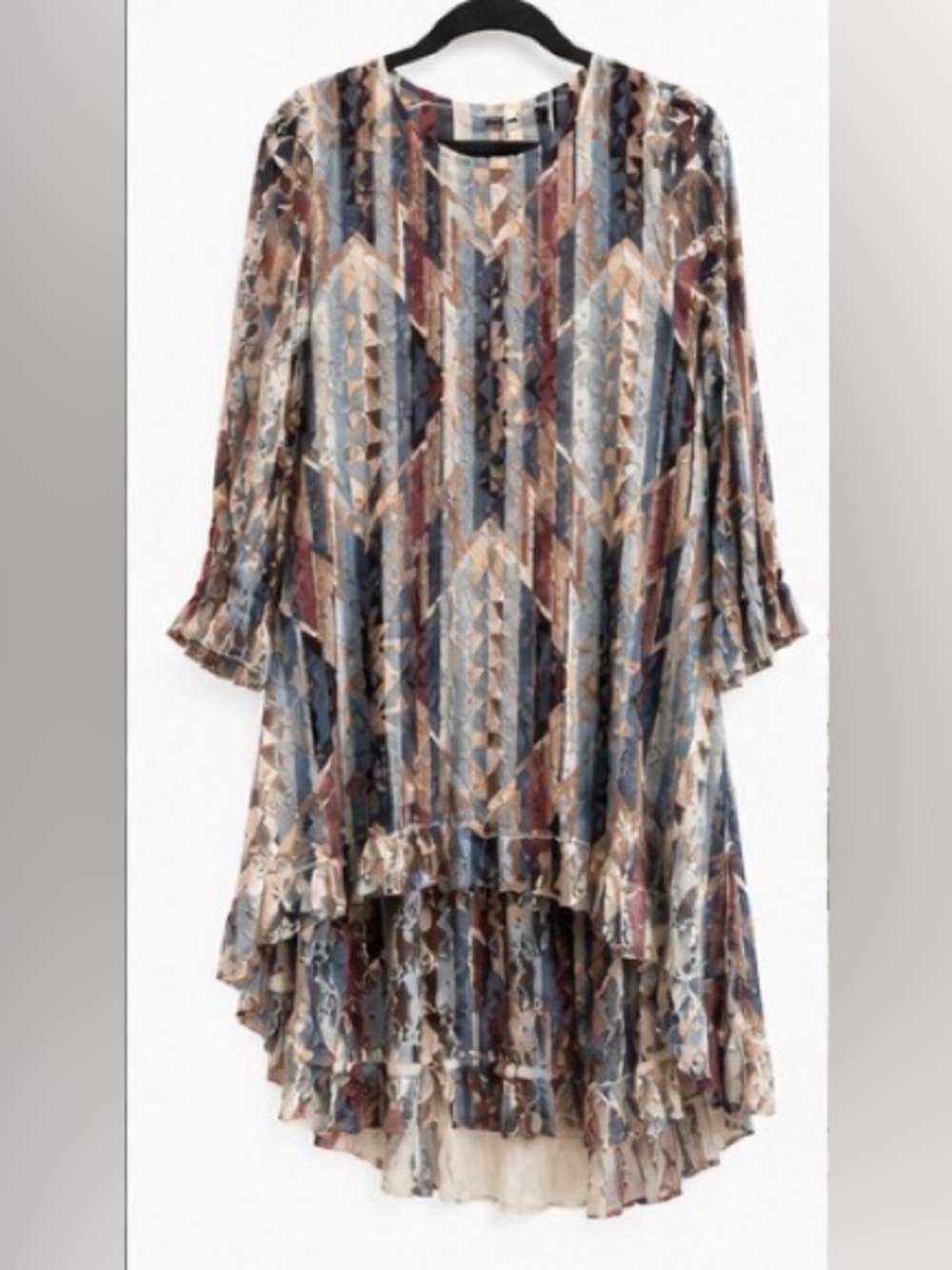 Origami Lace Overlay High Low Tunic Dress Blue Mauve Small NWOT